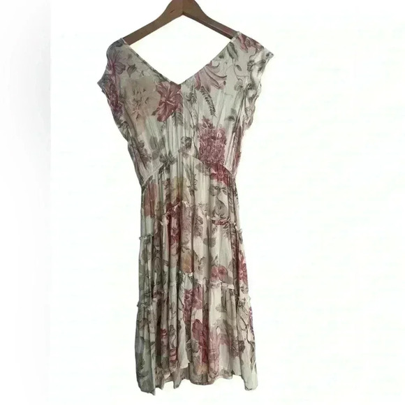 ✨HP✨Frye x Anthropologie Luna Ivory Floral Tiered Gauze Mini Dress size XS - Picture 6 of 6